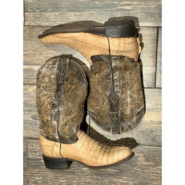Correcaminos Caiman Belly Exotic Leather Western Cowboy Boots Tan Brown MEX 27.5 - Image 2