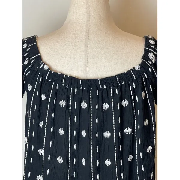 Topshop Dress Women 2 Black White Embroidered‎ Off The Shoulder Tunic Mini - Image 7