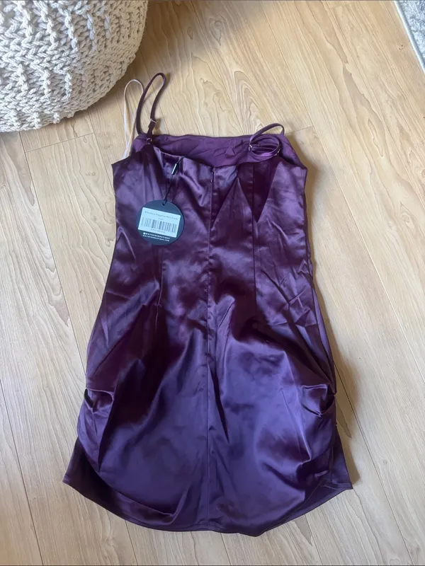 White Fox Boutique Satin Slip Dress in Plum - Image 2