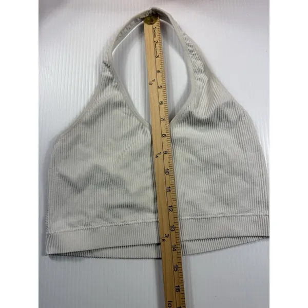 Garage Women Off White Halter Crop Top‎ Bandeau Ribbed Size M - Image 3