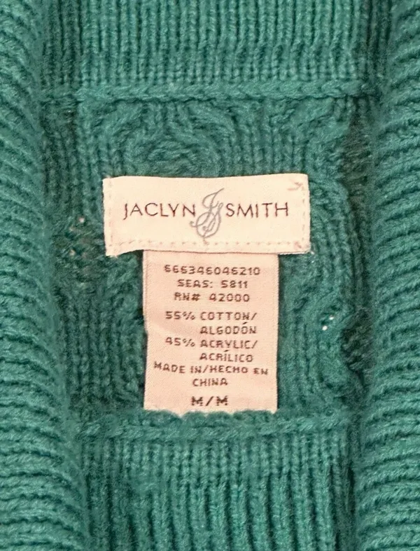 Jaclyn Smith Women's Teal Green Cable Knit Cowl Neck Sweater - Image 7