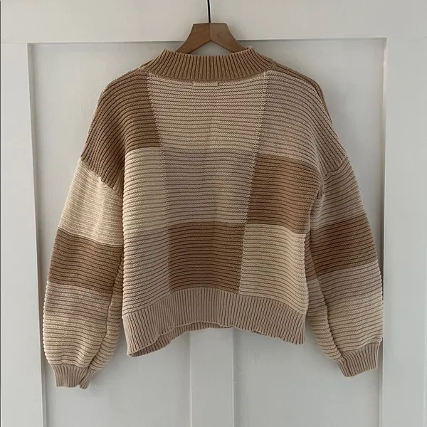 PEPPERMAYO Tulum Nights Neutral Patchwork Knit Checkered Jumper Sweater Size S - Image 4