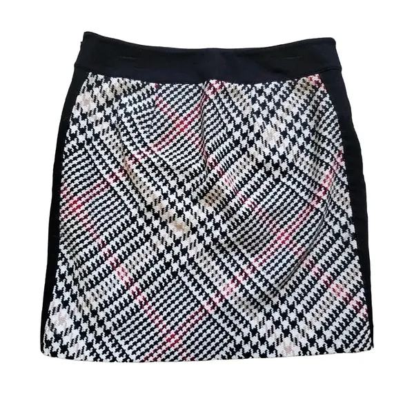 White House Black Market Plaid Skirt Women Size 8 Black Cream Lined Mini Panel - Image 4