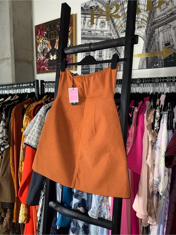 PrettyLittleThing Rust Tailored Bandeau Pocket Detail Mini Dress US 2 New NWT - Image 4