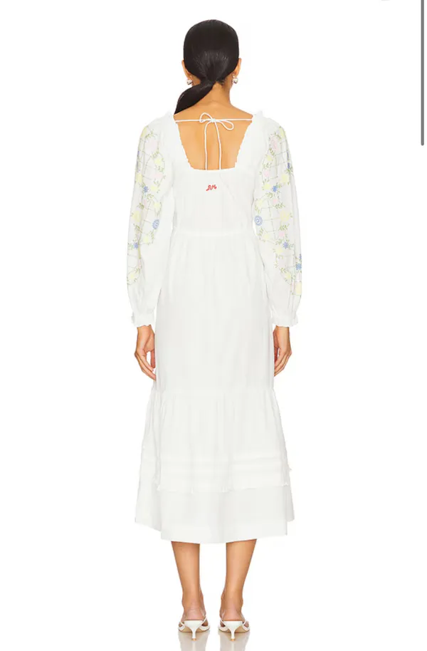 Revolve Anthropologie Damson Madder White Cotton Junia Midi Dress in Embroidered - Image 3