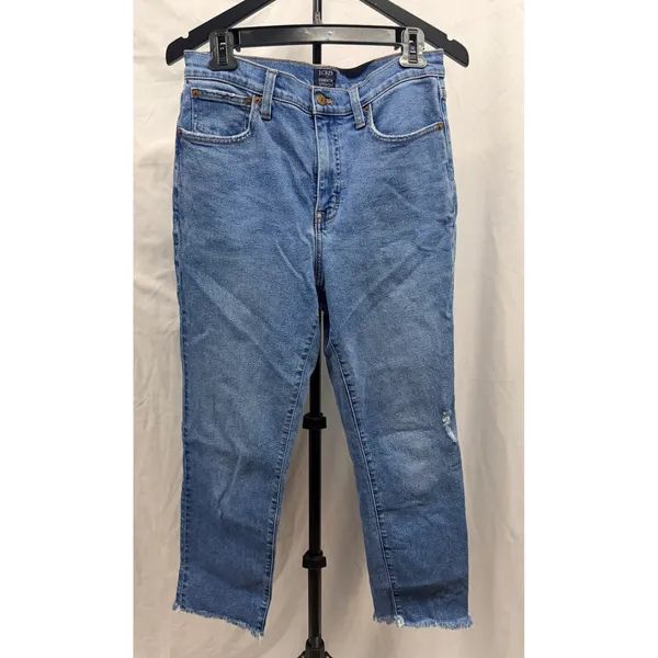 J.Crew Essential Straight High Rise Raw Hem Jeans Running Lake 28 Distressed - Image 3