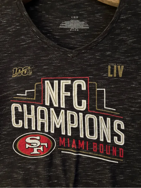 Women’s NFC 49ers Champions Miami Bound Graphic Tee Size L Charcoal Gray - Image 3