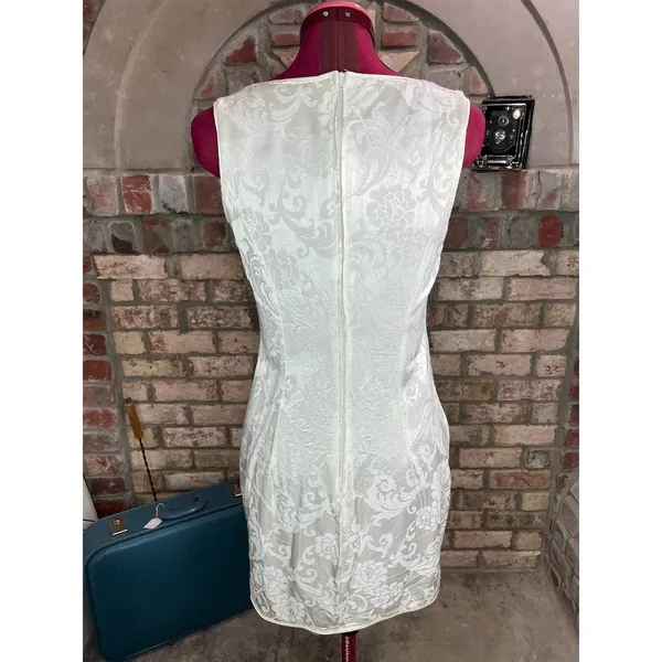 dress bodycon cream satin square neck 1990s - Image 4
