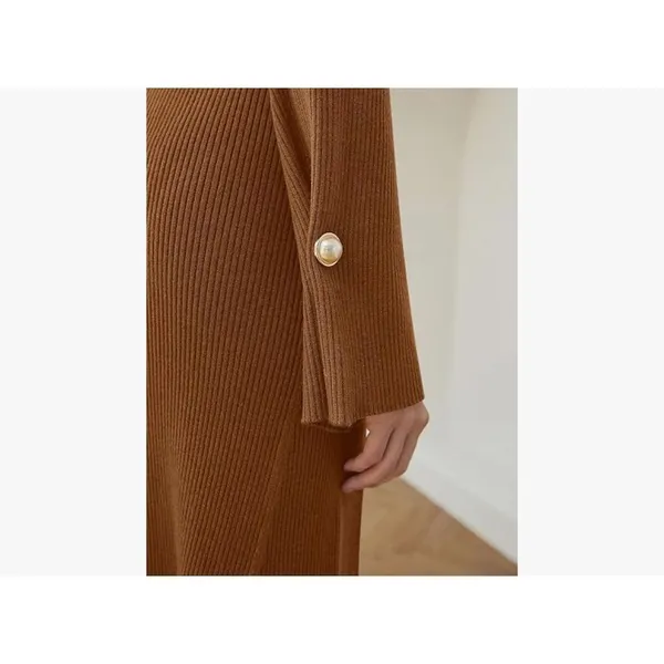 NEW Bell Long Sleeve Sweater Bodycon Ribbed Knit Pullover Midi Dress M NO BELT - Image 5