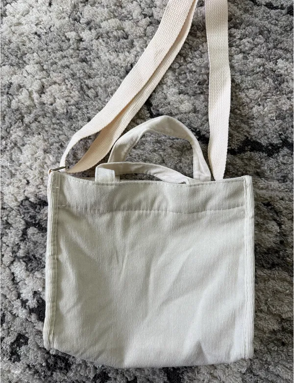 Cream Corduroy Tote Bag Crossbody Minimalist Canvas Purse - Image 2