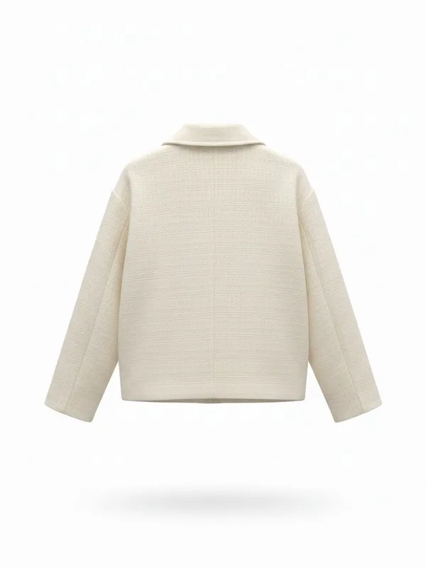 Abercrombie &‎ Fitch Cream Textured Boxy Jacket with Patch Pockets - Image 2