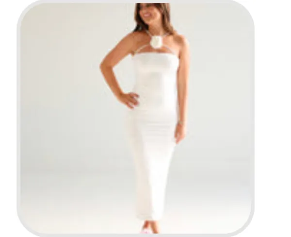 Klesis Flower Detail Maxi White Dress - Image 4