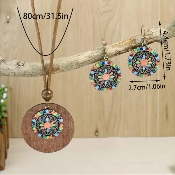 Boho Necklace‎ & Earrings Set Colorful Flower Design Tribal Accessories - Image 11