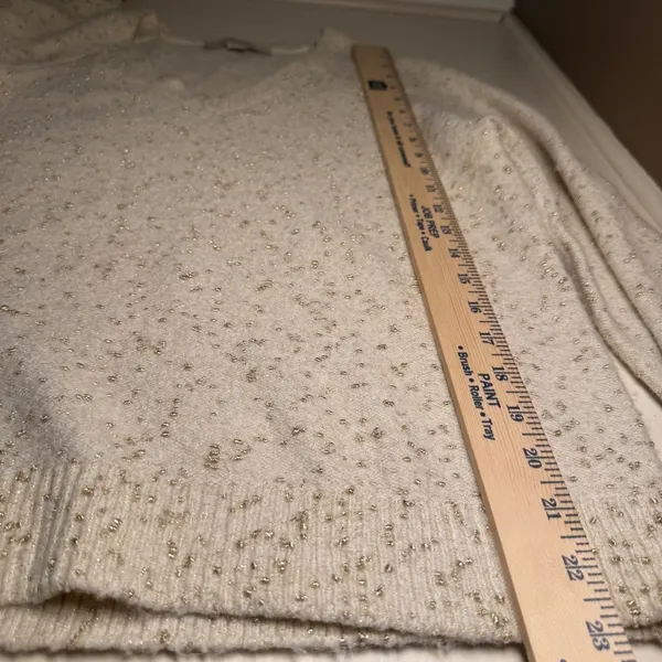 LOFT Womens XS Cream Gold‎ Metallic Shimmer V-Neck Raglan Sleeve Sweater - Image 7