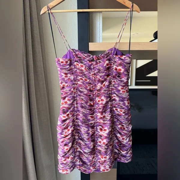 NWT Zara purple printed mini dress with ruching small summer - Image 4