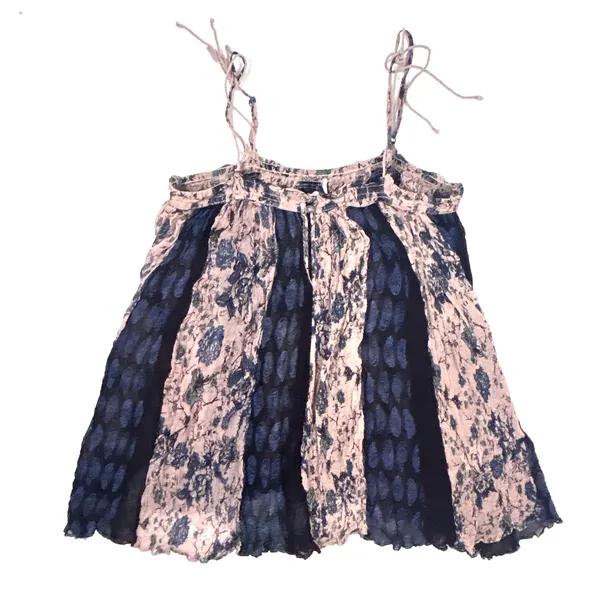 Free People Top Womens M Secret Love Pleated Trapeze Slip Dress Navy Floral Boho - Image 3