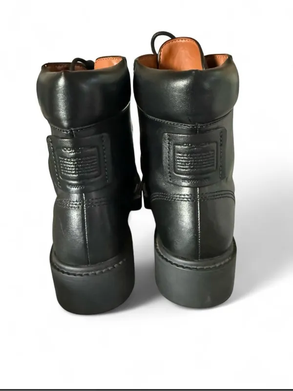 Coach Black Leather Lace-Up Ankle Boots with Gold Eyelets - Women - Image 4