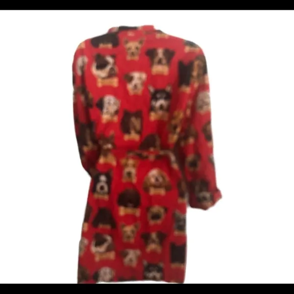 Nick & Nora Dog Milk Bone Belted Shortie Robe Red Sz. S Dog Lovers Favorite - Image 4