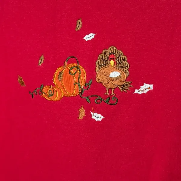 Quacker Factory Red Fall Thanksgiving Embroidered Sweatshirt Womens Medium - Image 9