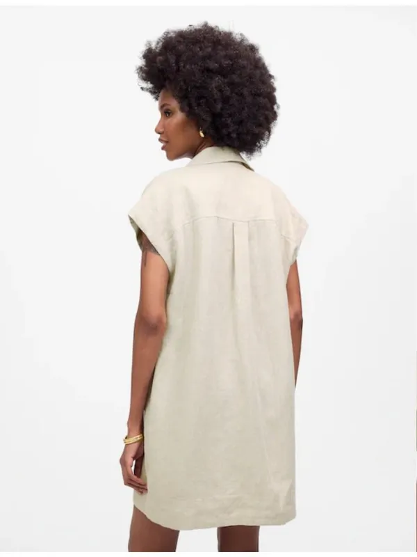 NWT Madewell Utility Short-Sleeve Mini Shirtdress in 100% Linen - Size: Large - Image 8