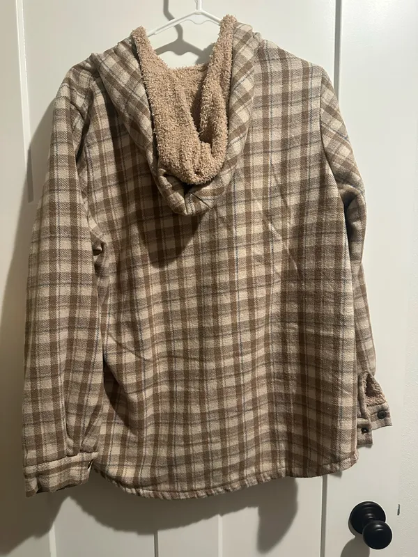 Plaid Fleece Button Up Brown Size M - Image 3