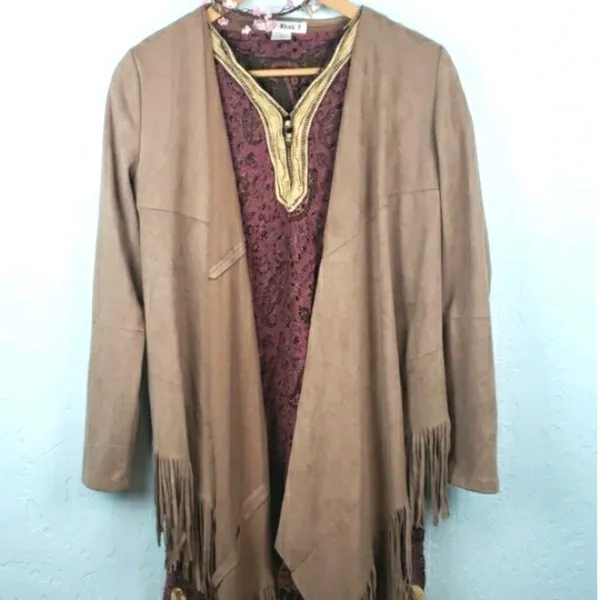 Say What vintage 90’s faux suede open fringe jacket - Image 2