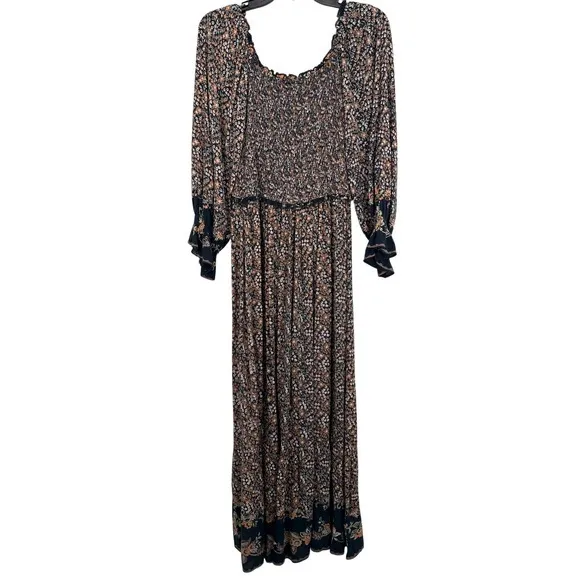 Angie Ditsy Floral Print‎ Maxi Dress Smocked Long Sleeve Bohemian Chic Ruffle - Image 4