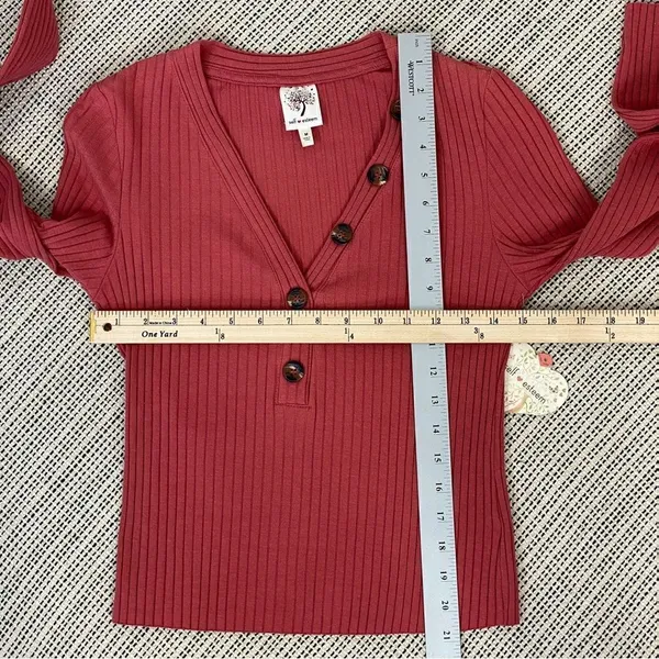 Self Esteem‎ Ribbed Knit V Neck Crop Shirt Spice Orange Medium - Image 11