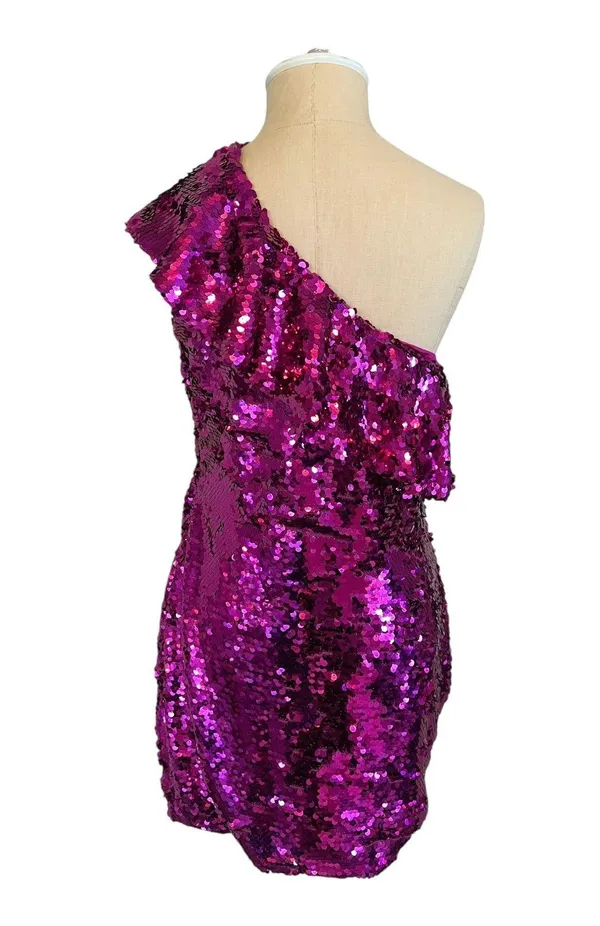 Sequin Ruffle One-Shoulder Sheath Dress - Image 3