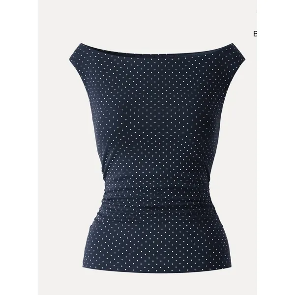 OGL Women Size XS Navy White Polka Dot Boatneck Ruched Bra Top Built-In Pads - Image 2