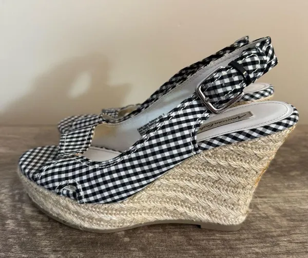 American Eagle Gingham Print Platform Wedges Shoes Women’s Size 7 Black White - Image 5