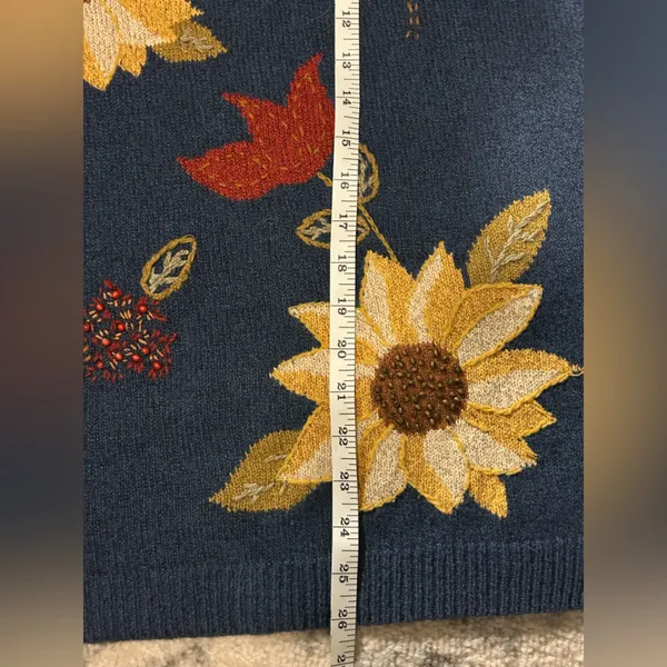 Vtg Alfred dunner Womens Navy Blue Autumn Sunflower Pullover Sweater cotton M - Image 8
