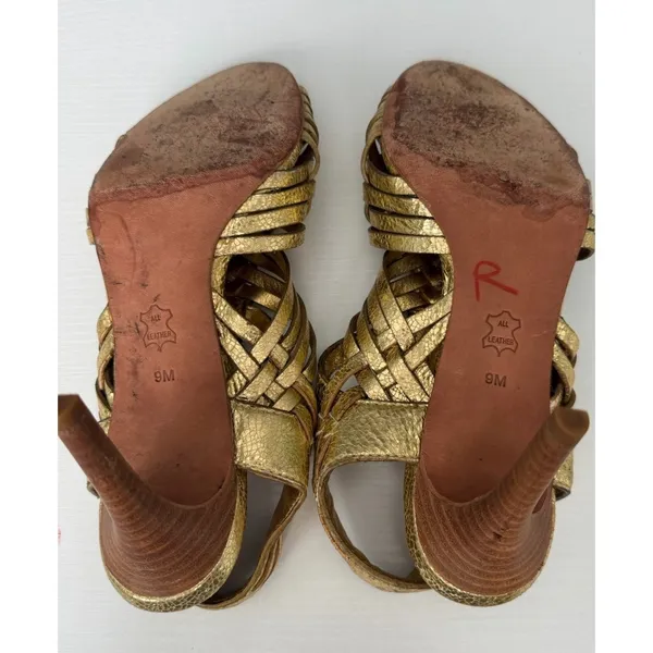 Tory Burch Nadia Metallic Gold Woven Leather Heels Sandals 9M - Image 8