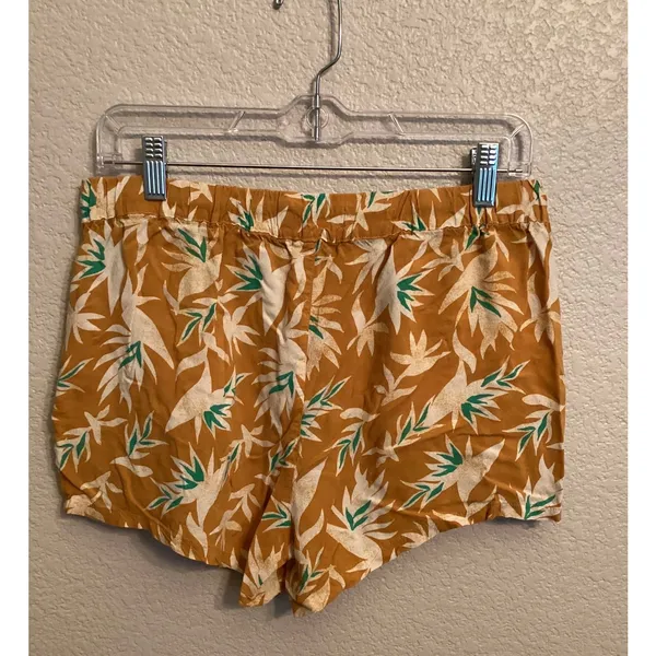 SO Vibrant Tropical Leaf Print Del Orange White Green Drawstring Shorts M - Image 3
