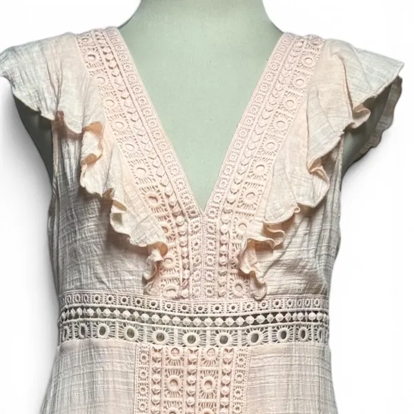 Jun & Ivy Cotton Gauzy Ruffle Lace Mini Dress Light Pink Large - Image 3