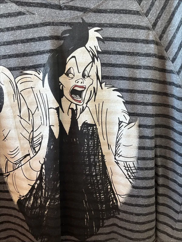 Disney Cruella Striped Graphic Slub Tee - Gray & Black Medium - Image 3