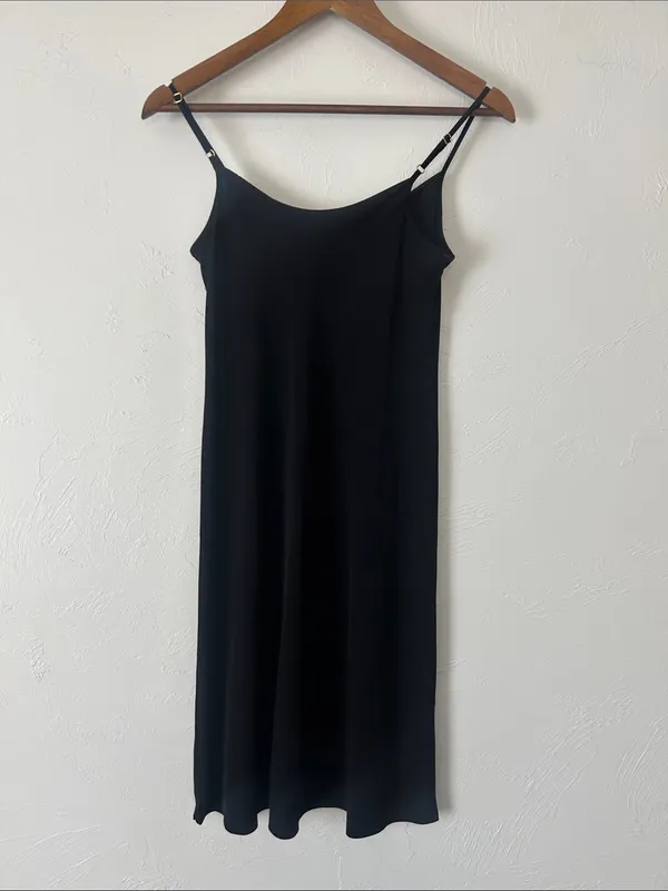 Black Slimming Slip Dress with Adjustable Spaghetti Straps - Image 2