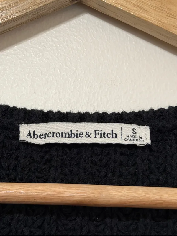 Abercrombie & Fitch Knit Sweater Size Small Black Top Textural Crew Tank - Image 3