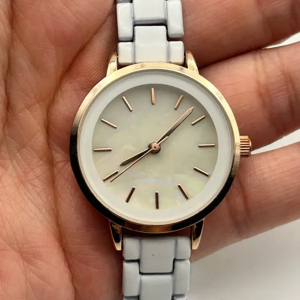 Rose-gold Case White Band Stainless Steel Watch Working New Battery - Image 7