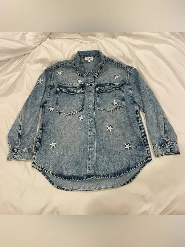 Mineral Wash Star Embroidered Denim Jacket - Image 4