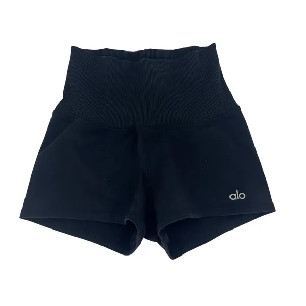 Alo Yoga Goddess Ribbed High-Waist Hot Shorts Black XS 2" Inseam - Image 2