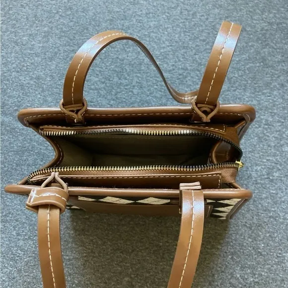 classic Argyle Shoulder Bag Brown PU Leather shoulder bag – Preppy‎ Retro Style - Image 5