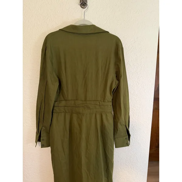 MODESEES Dress Olive M Womens Ruched Faux Wrap‎ Long Sleeve Midi Modest - Image 8