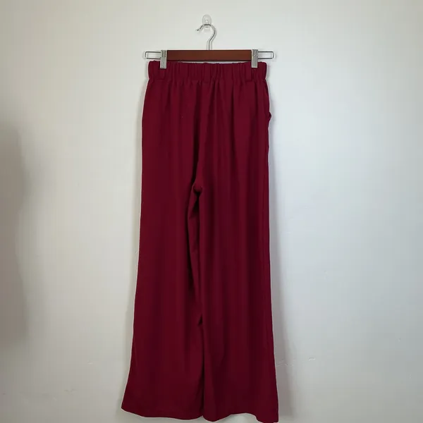 Halara Pleated Wide Leg Trousers Red High Waisted Elastic Back XS Regular Pkt - Image 3