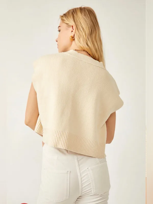 Free People Cream V-Neck “Easy Street” Knit Sweater Vest S - Image 2