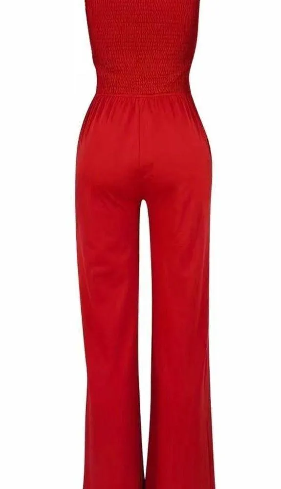 Drawstring Shirred Tube Jumpsuit, Casual Off Shoulder Wide Leg Jumpsuit, Women's - Image 4