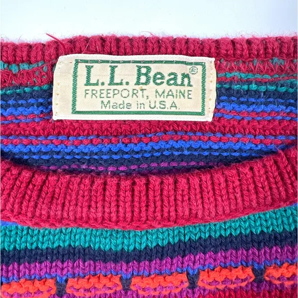 VTG 90s L.L. Bean‎ 3D Knit Sweater Medium Multicolor Stripe USA Cottage Grandma - Image 6