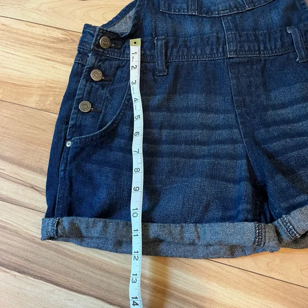 L.E.I. Y2K Denim Shortalls Women’s Sz Med Overalls Bib Shorts Boho 2012 Grunge - Image 5