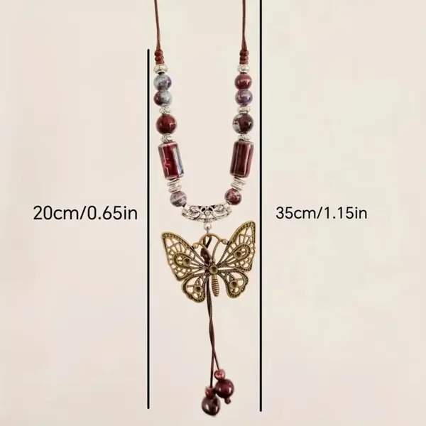 Ethnic Style Butterfly Long Necklace Vintage Sweater Chain Charm Boho Necklace J - Image 5