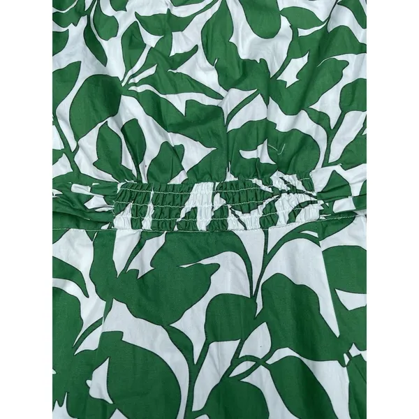 Coastal White Green Botanical Cotton Maxi Shirt Dress Belted Pockets Zara M - Image 16
